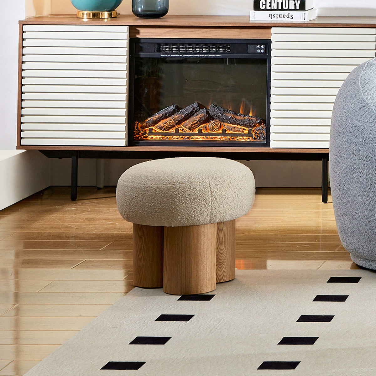 Versatile Mushroom Stool Ottoman with Cushion - Dark Brown, White, Beige