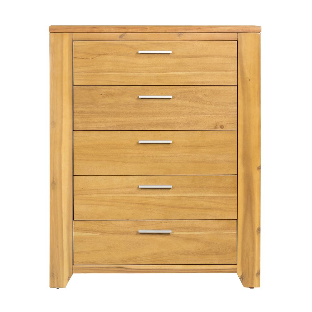 Natural Wood 5 Drawer Dresser with Ample Storage - Brown