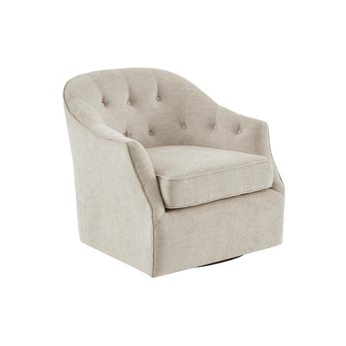 Beige Swivel Chair with 360 Degree Rotation - Solid Wood Frame
