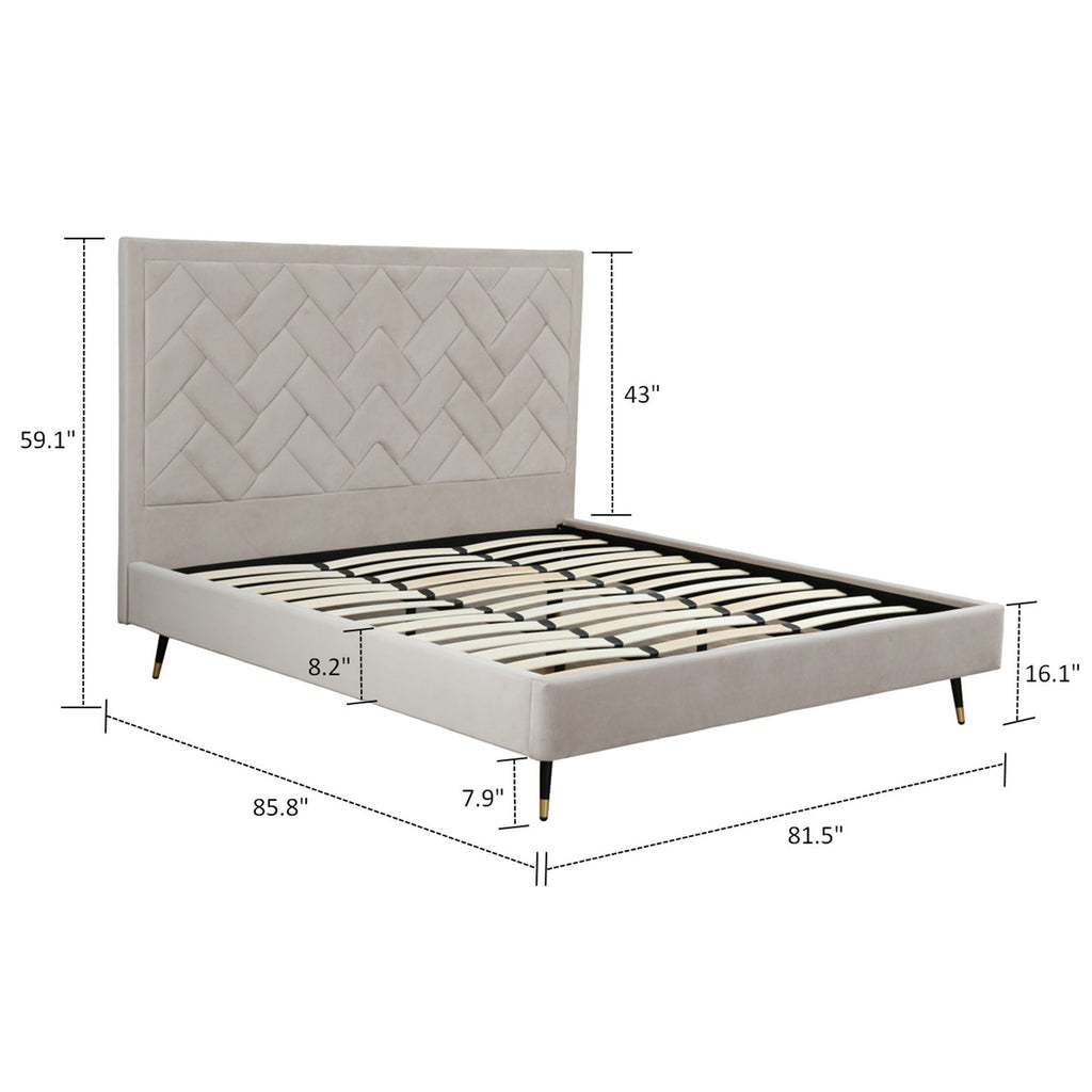 Upholstered Bed with Headboard and Slats - Multiple Colors