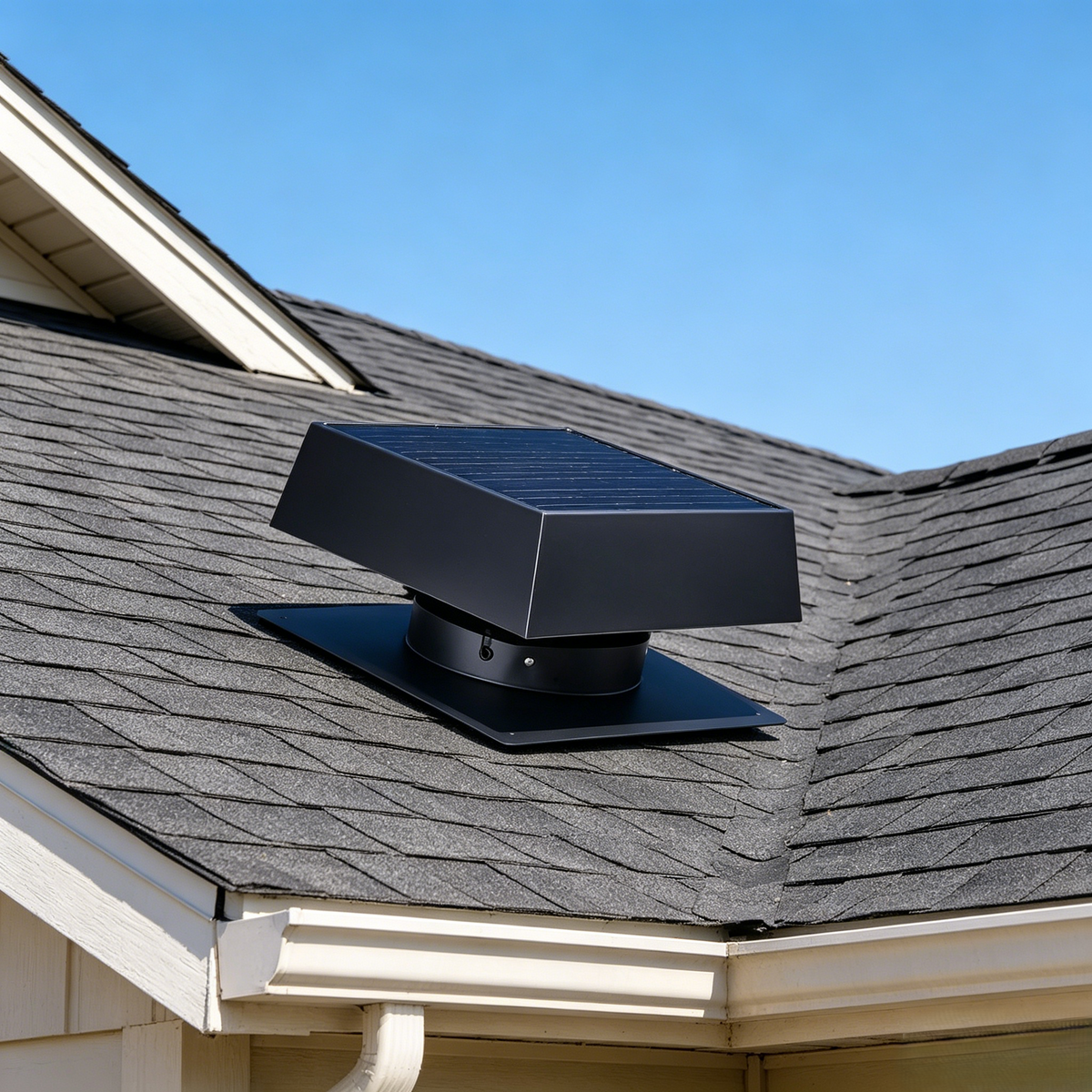 12" Flush Mount Solar Attic Vent with Dual Power Roof Exhaust Fan - Black