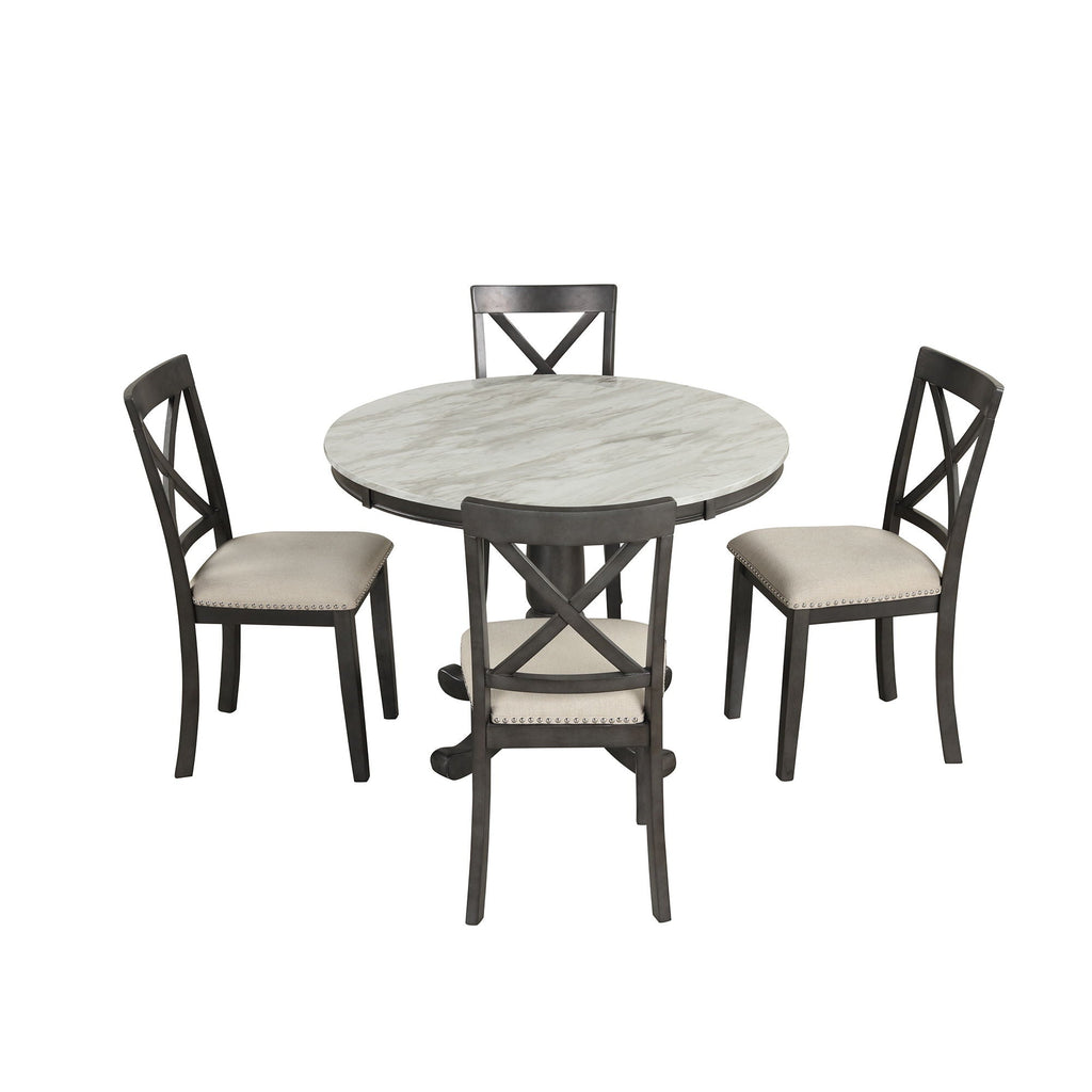 Solid Wood 5 Piece Dining Room Set with Table and 4 Chairs - White or Dark Gray