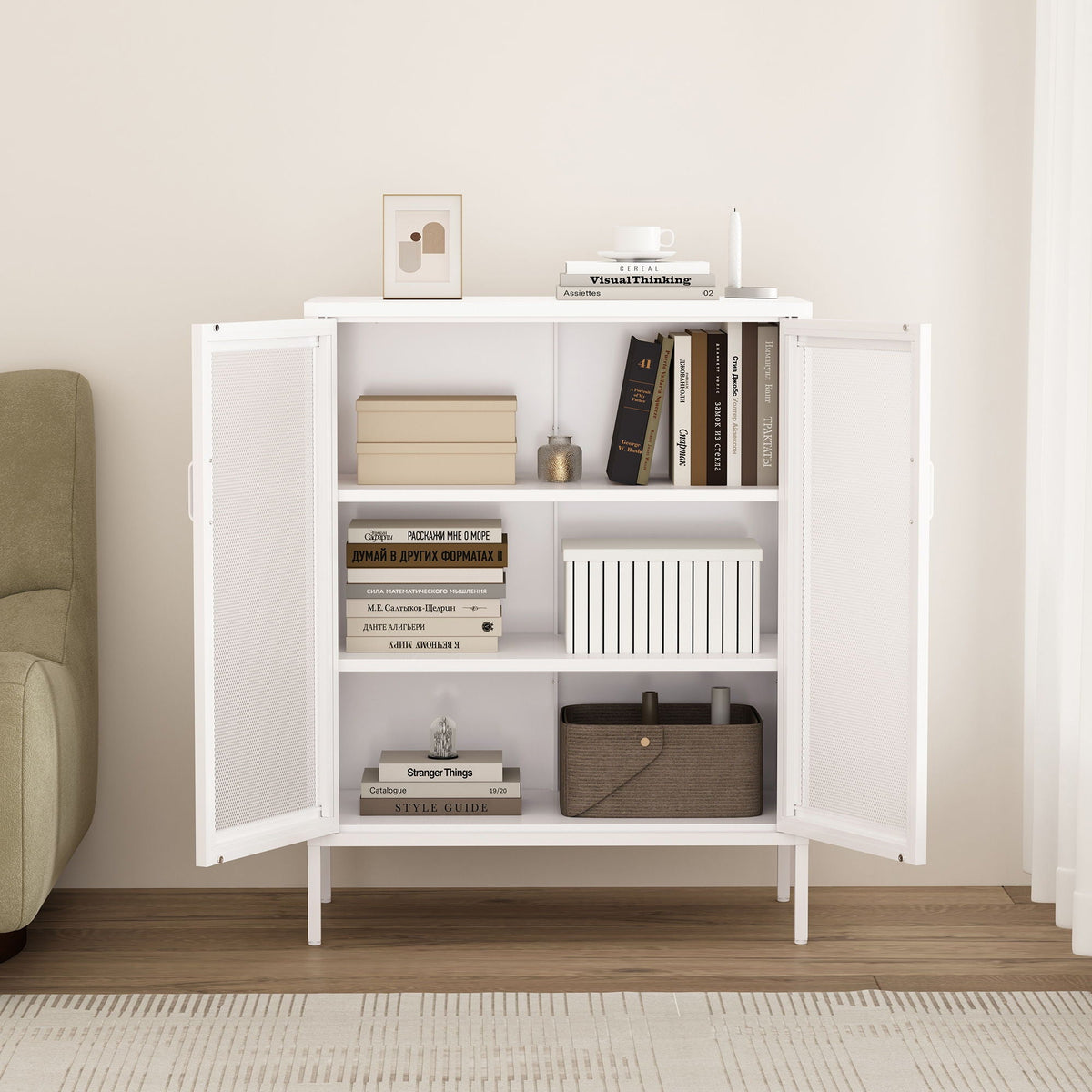 Metal Accent Cabinet with Adjustable Shelves - Black, Green, or White