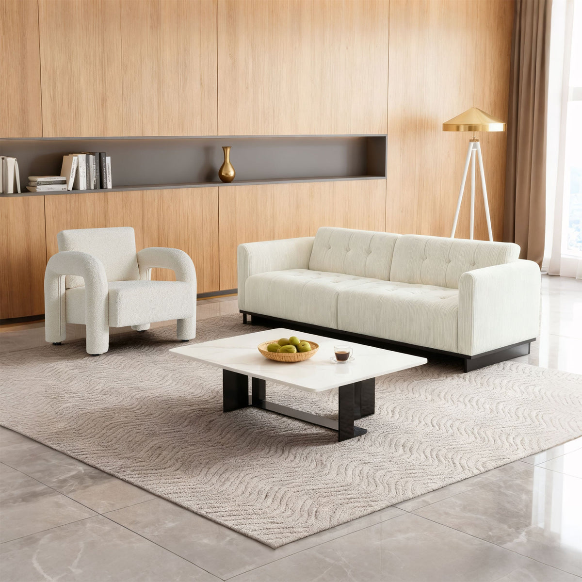 Modern Velvet Accent Chair with Plush Upholstery - Beige