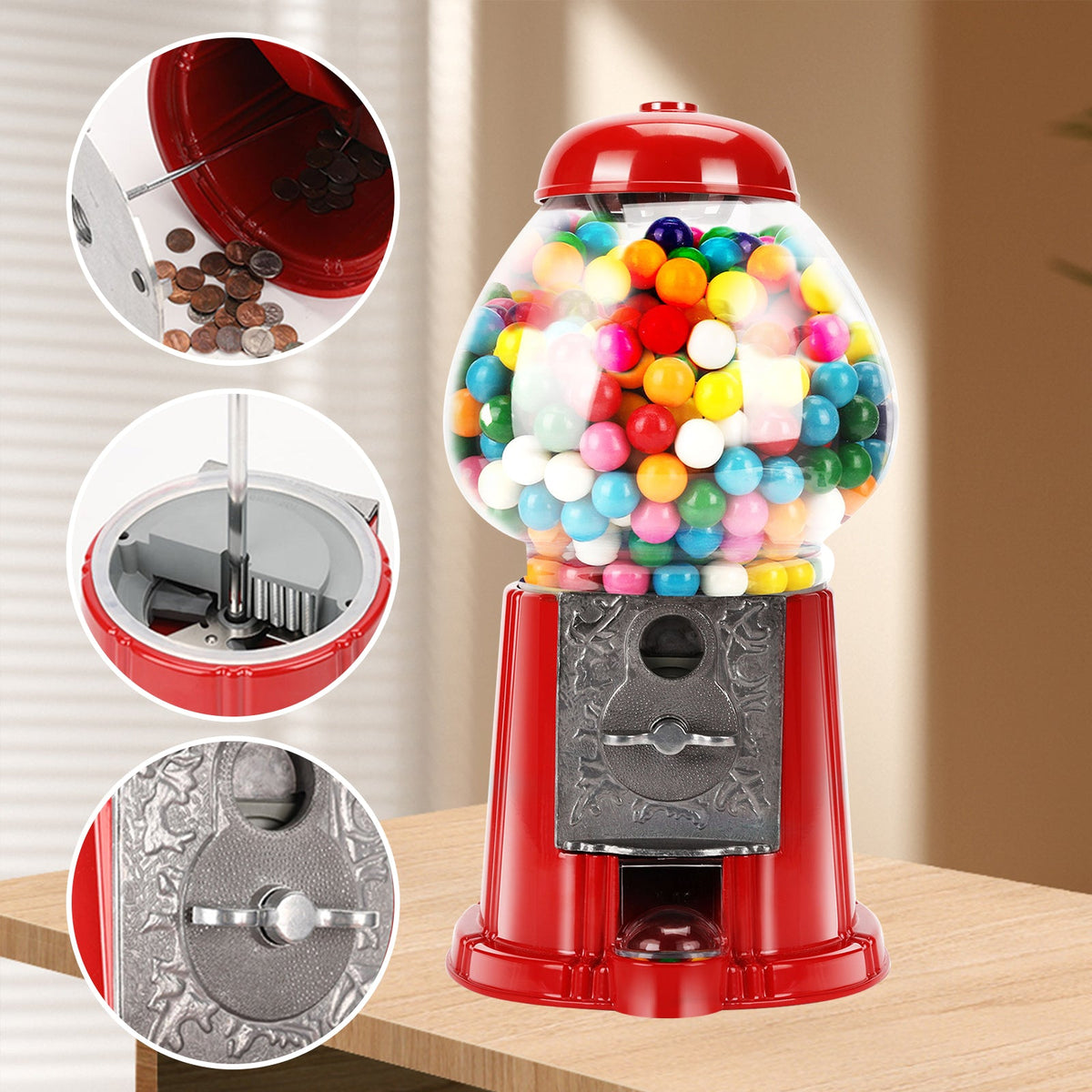 15 Inch Commercial Gumball Machine with Adjustable Dispensing - Red