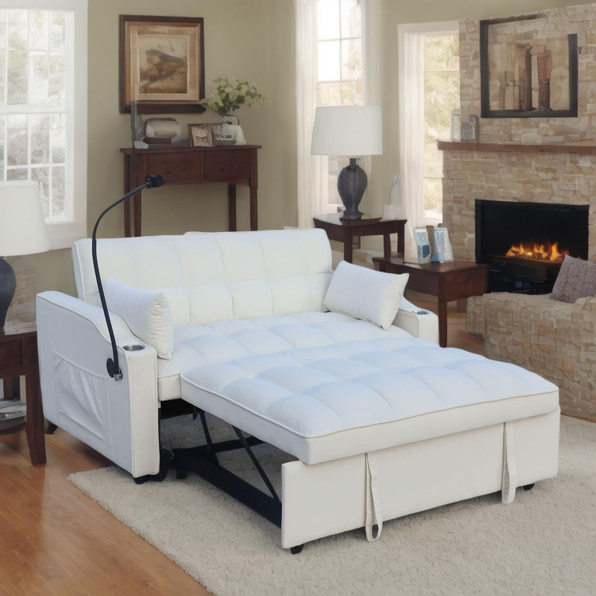 Modern Loveseat Futon Sofa with Pullout Bed and Adjustable Backrest - Multiple Colors