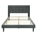 Queen Size Upholstered Platform Bed Frame with Button Tufted Linen Headboard - Dark Gray