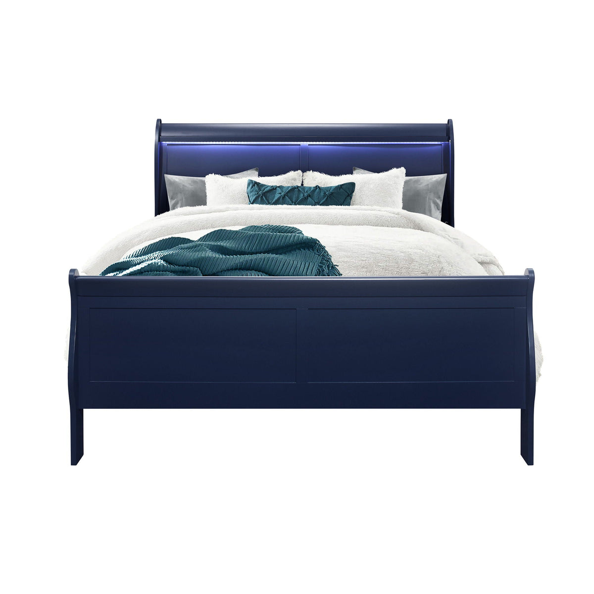 Modern Sleigh Bed with LED Lighting - Blue or White