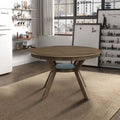 Round Rubber Wood Dining Table with Modern Pedestal Base - Natural Finish