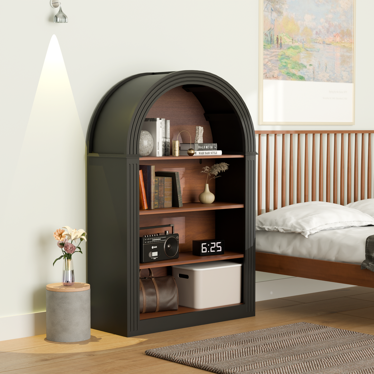 4-Shelf Tall Arched Bookcase with Sturdy MDF Construction - Brown