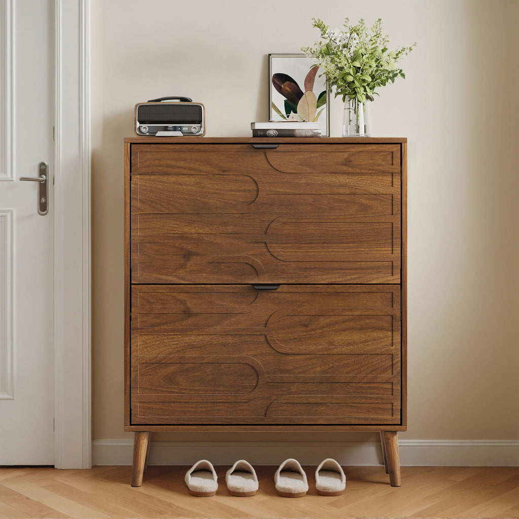 Dark Brown Shoe Cabinet with 2 Flip Drawers - Particle Board