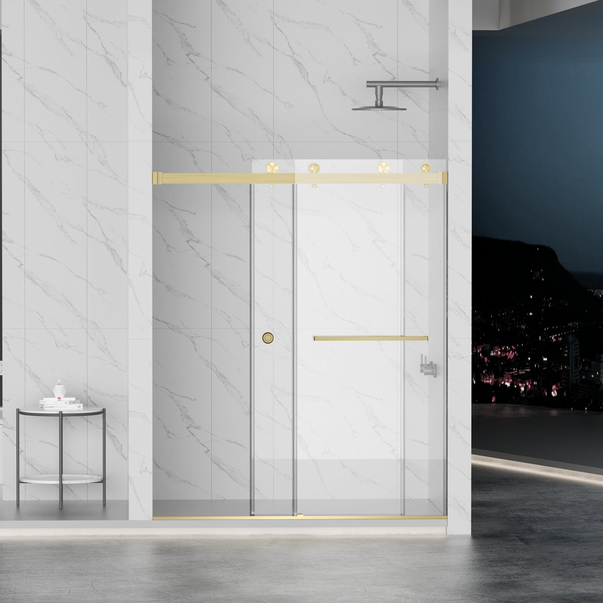 Frameless Shower Door with Double Sliding Design - Brushed Finish