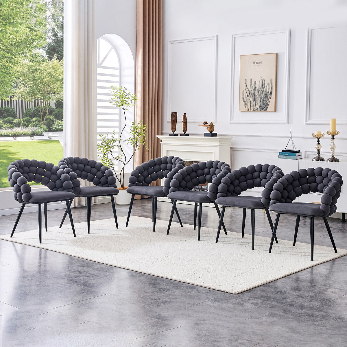Ball Chain Bubble Dining Chair Set with Sculptural Backrest - Dark Gray, Beige, Orange