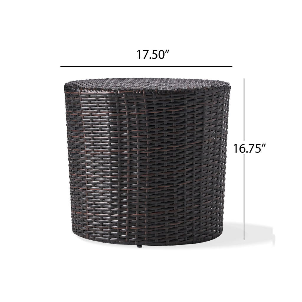 Barrel Outdoor Wicker Side Table with Iron Frame - Natural Rattan