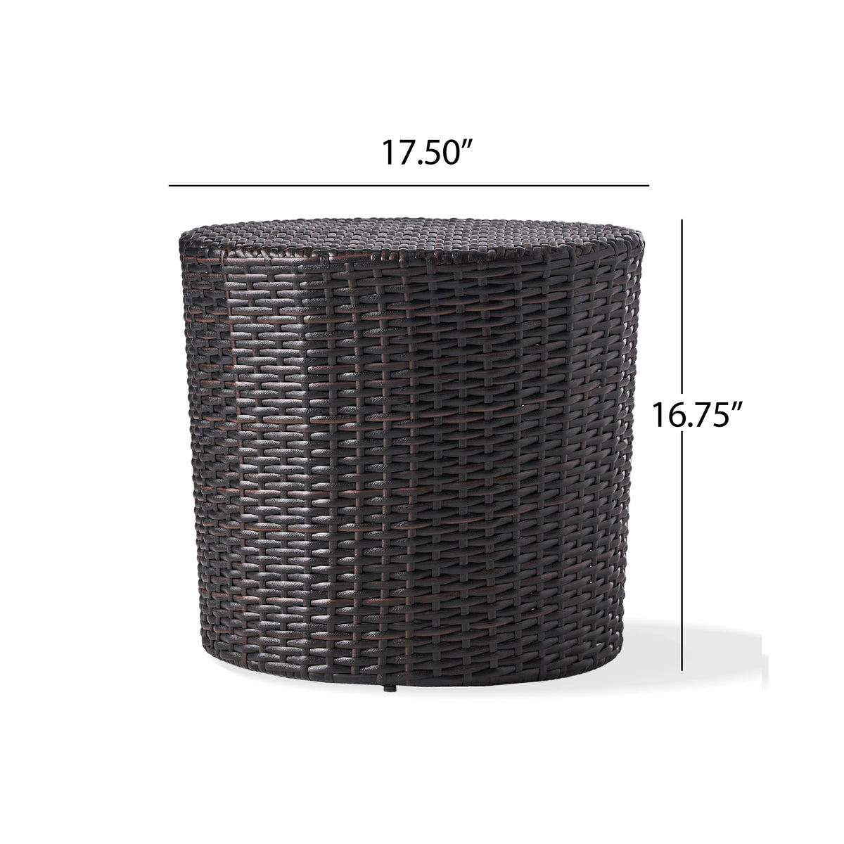Barrel Outdoor Wicker Side Table with Iron Frame - Natural Rattan
