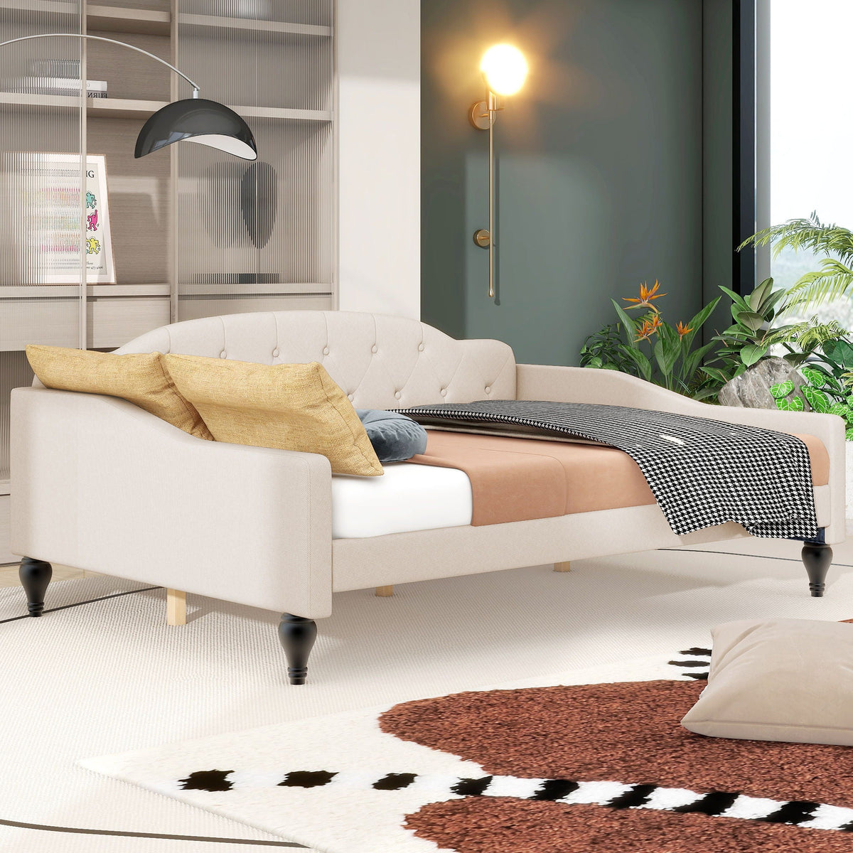 Upholstered Tufted Daybed with Storage Options - Beige
