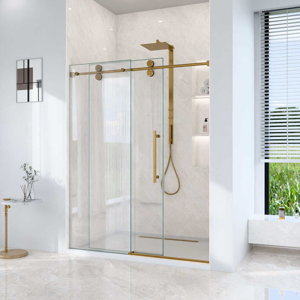 Frameless Sliding Shower Door with Quiet Rollers - Brushed Gold