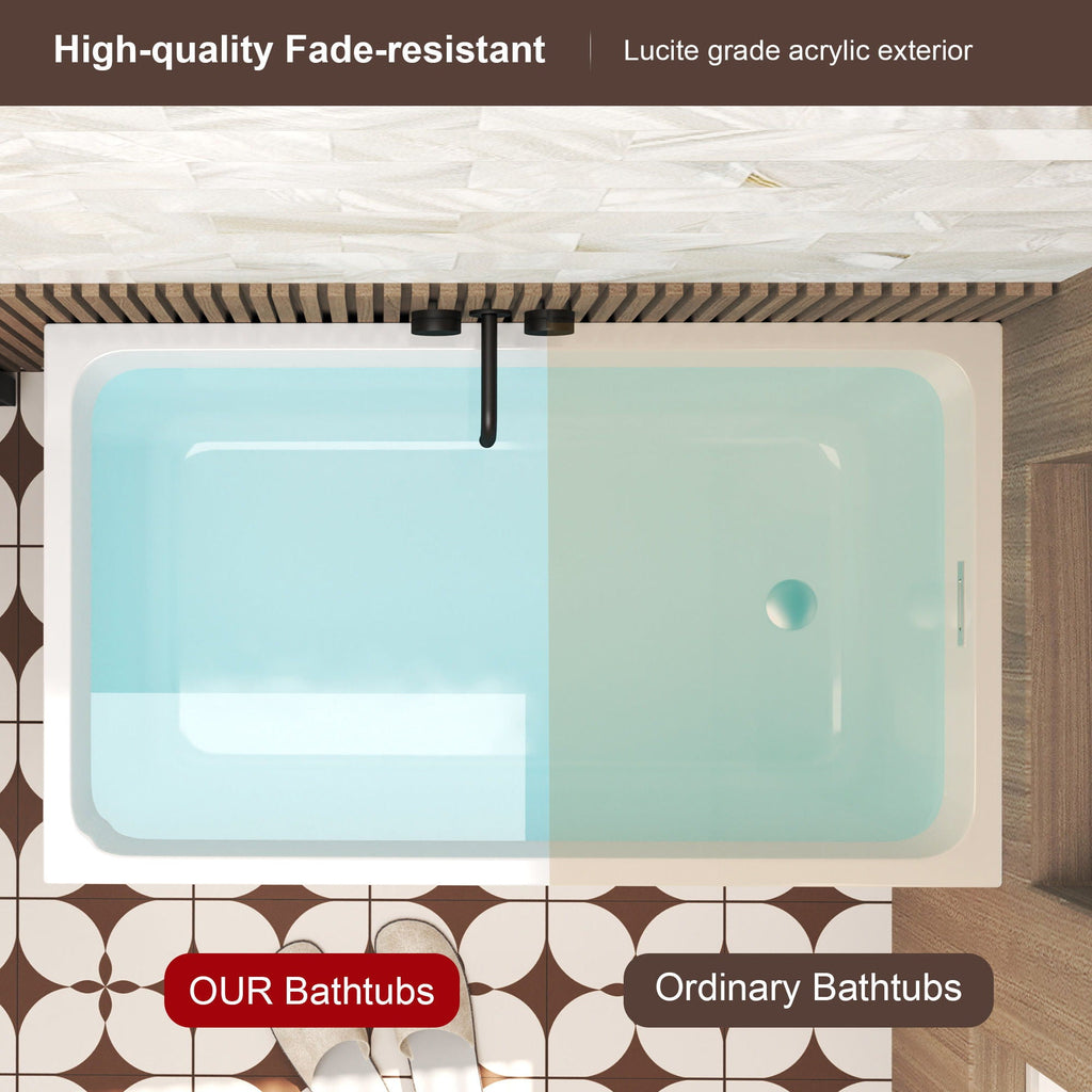 Gloss White Freestanding Bathtub with Drain – Rectangular Shape