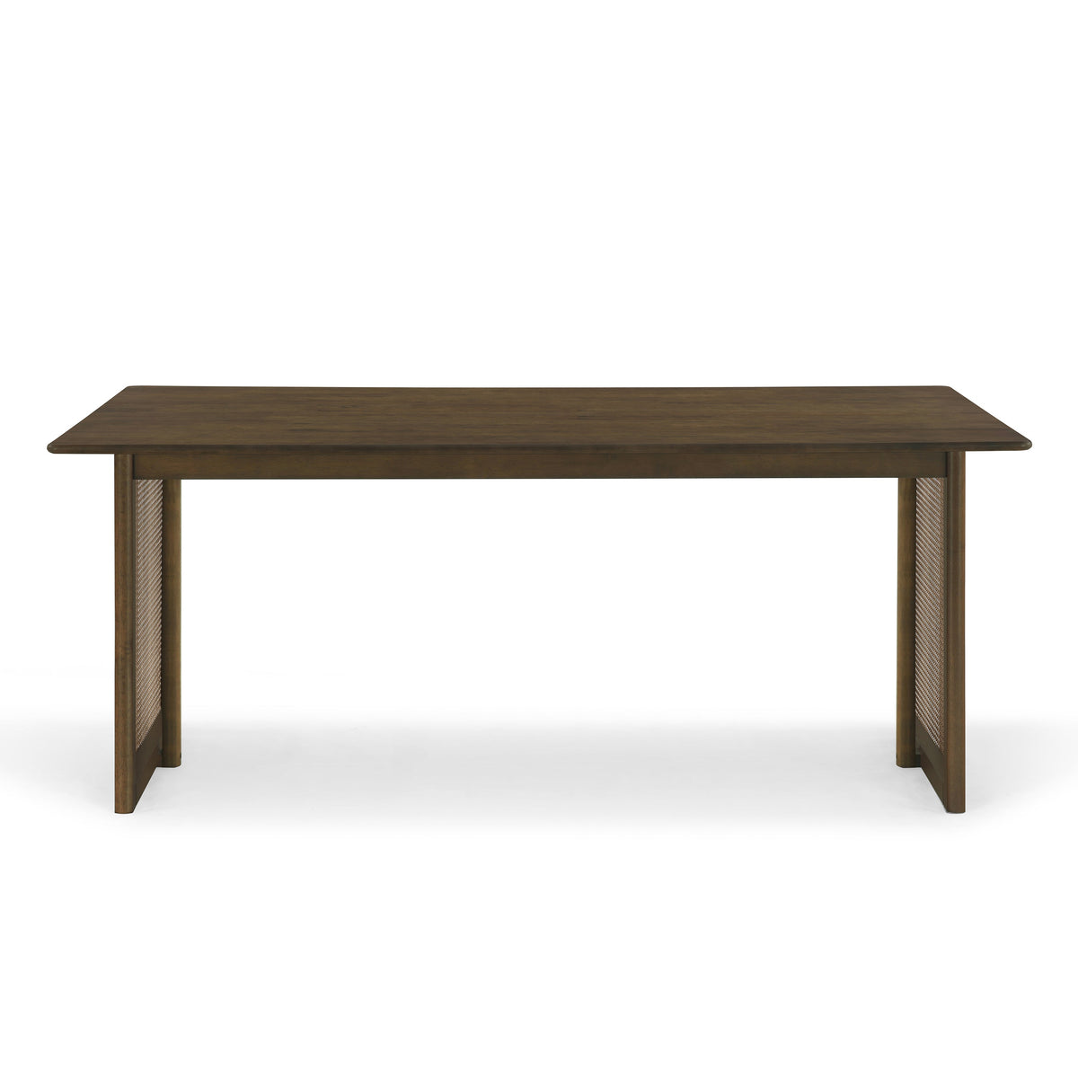 Walnut Rubber Wood Dining Set with Plastic Rattan Accents - Walnut