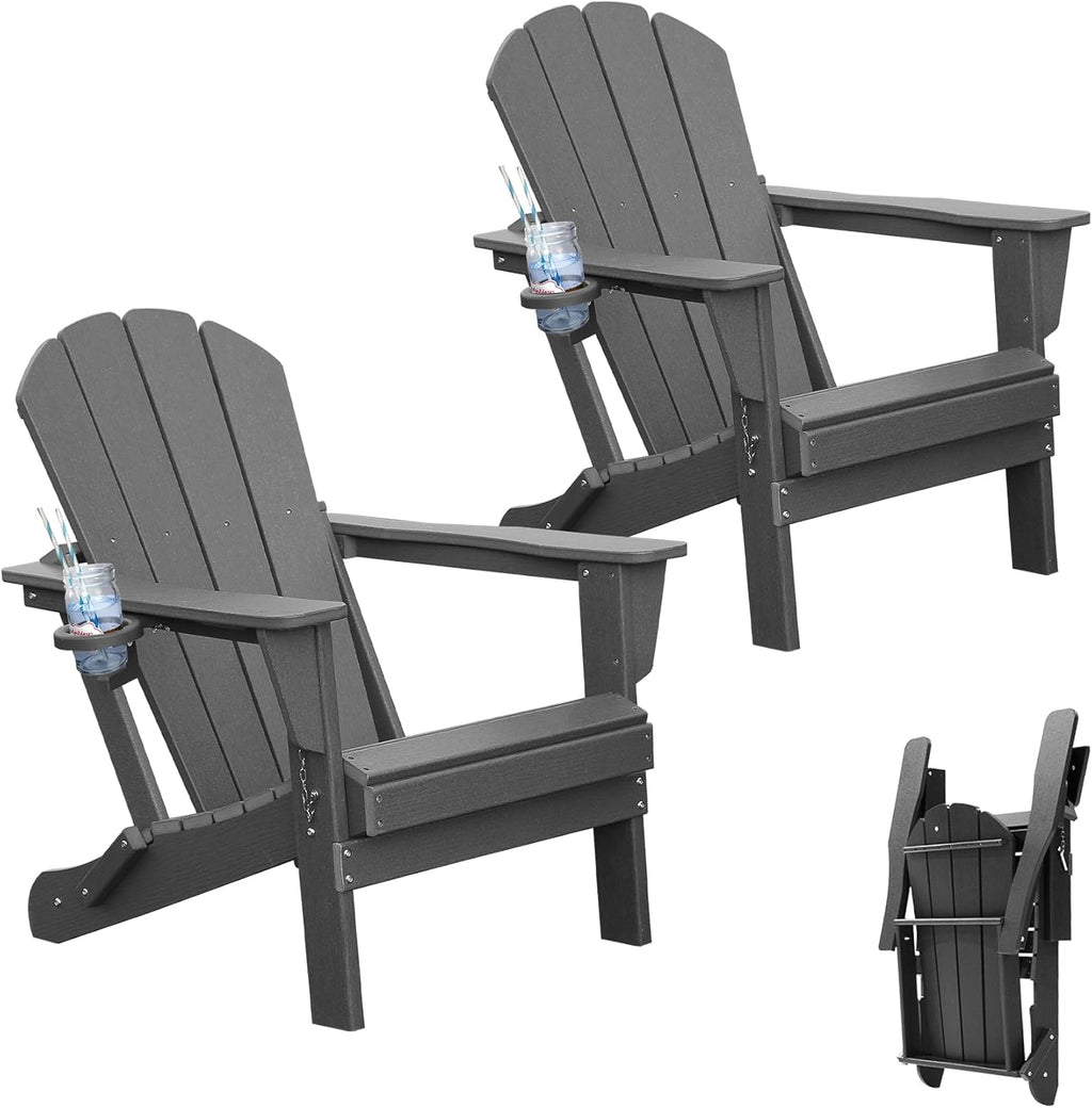 Adirondack Chairs Set of 2 with Cup Holder - Gray