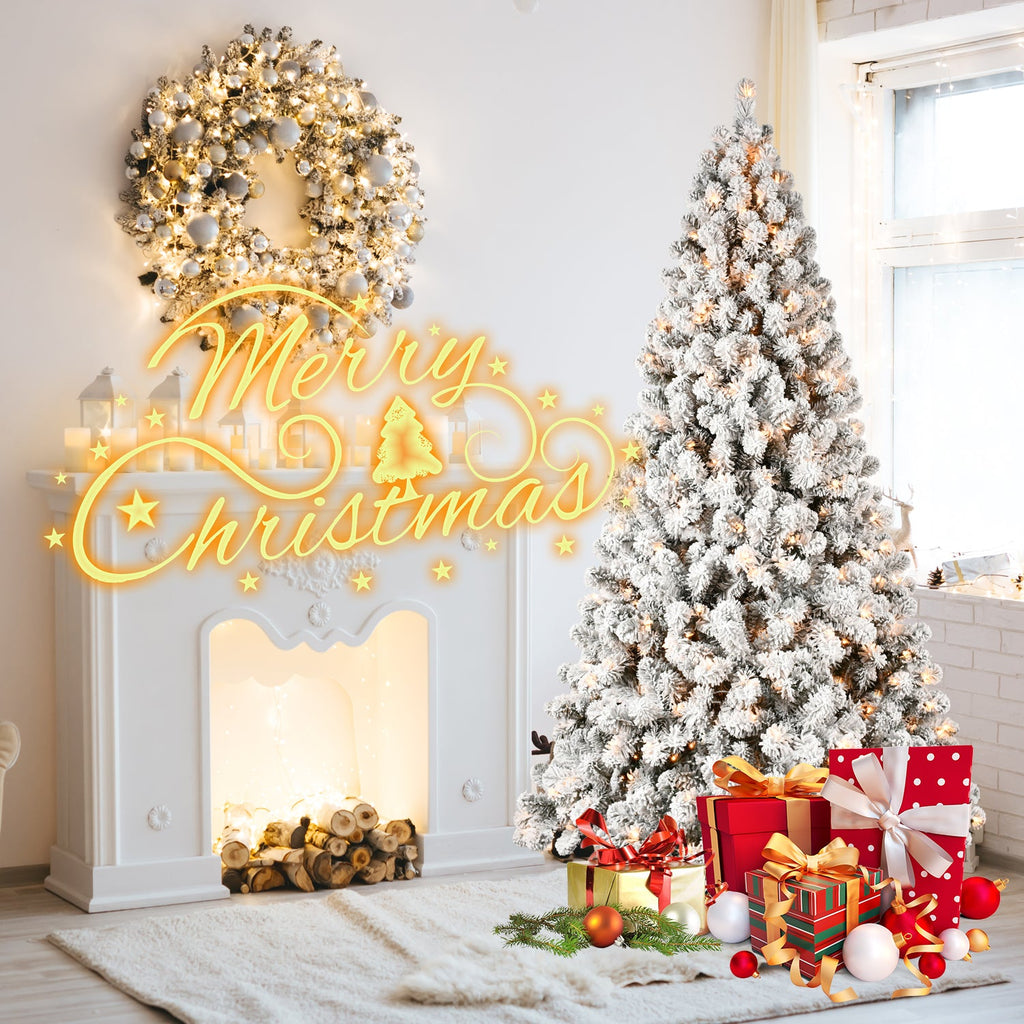 8ft Flocked Pre-Lit Christmas Tree with 500 Warm Lights - PVC