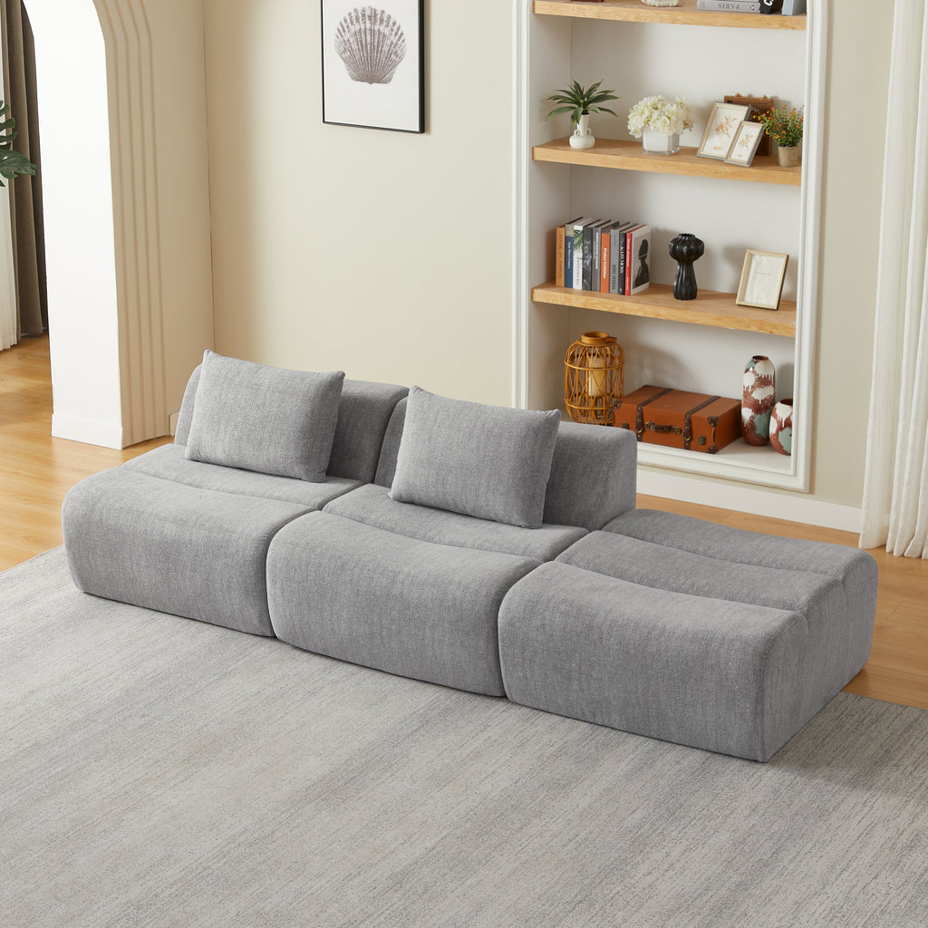 Oversized 3 Seater Compressed Sofa with Chenille Fabric - Neutral