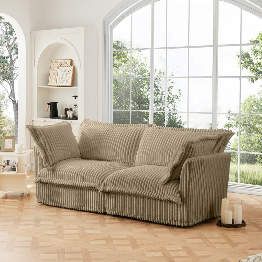 Modern Slipcovered 2-Seat Sofa Couch with Removable Covers - Camel Corduroy