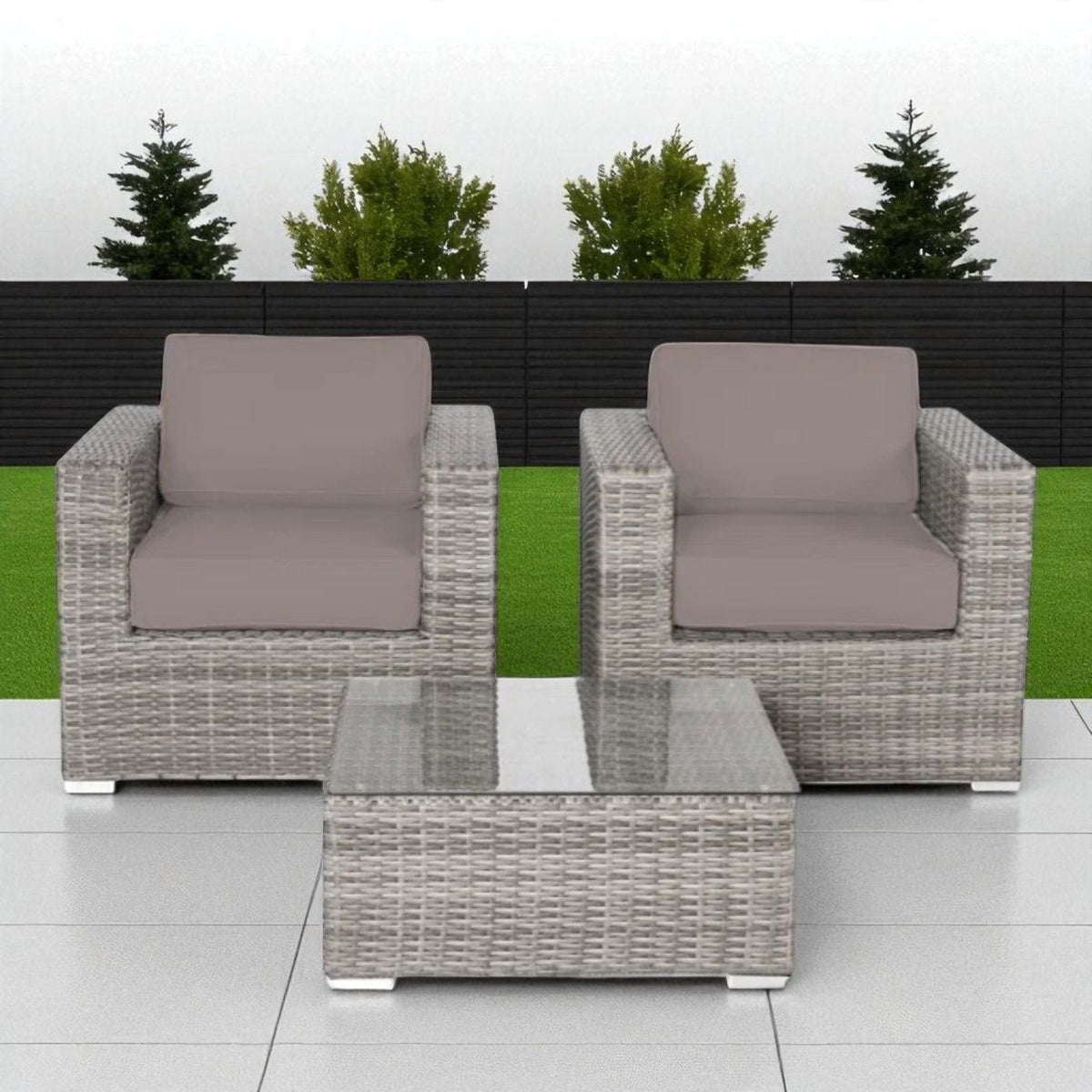 Wicker Outdoor Seating Group Set with Cushions and Table - Multiple Colors