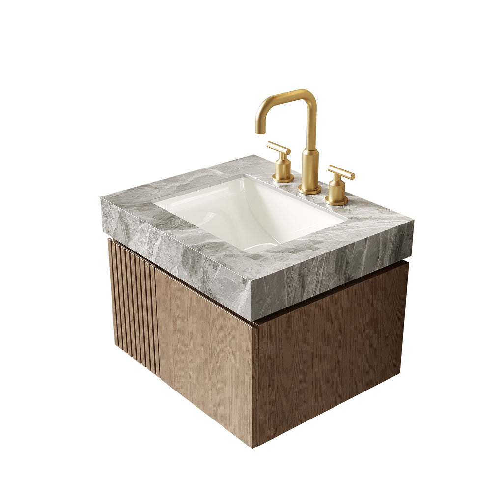 24" Muri Bathroom Vanity with Sintered Stone Countertop - Light Gray