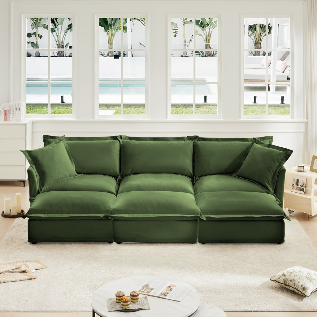 Chenille 3-Seat Slipcovered Sofa with Ottomans - Oversized Comfort
