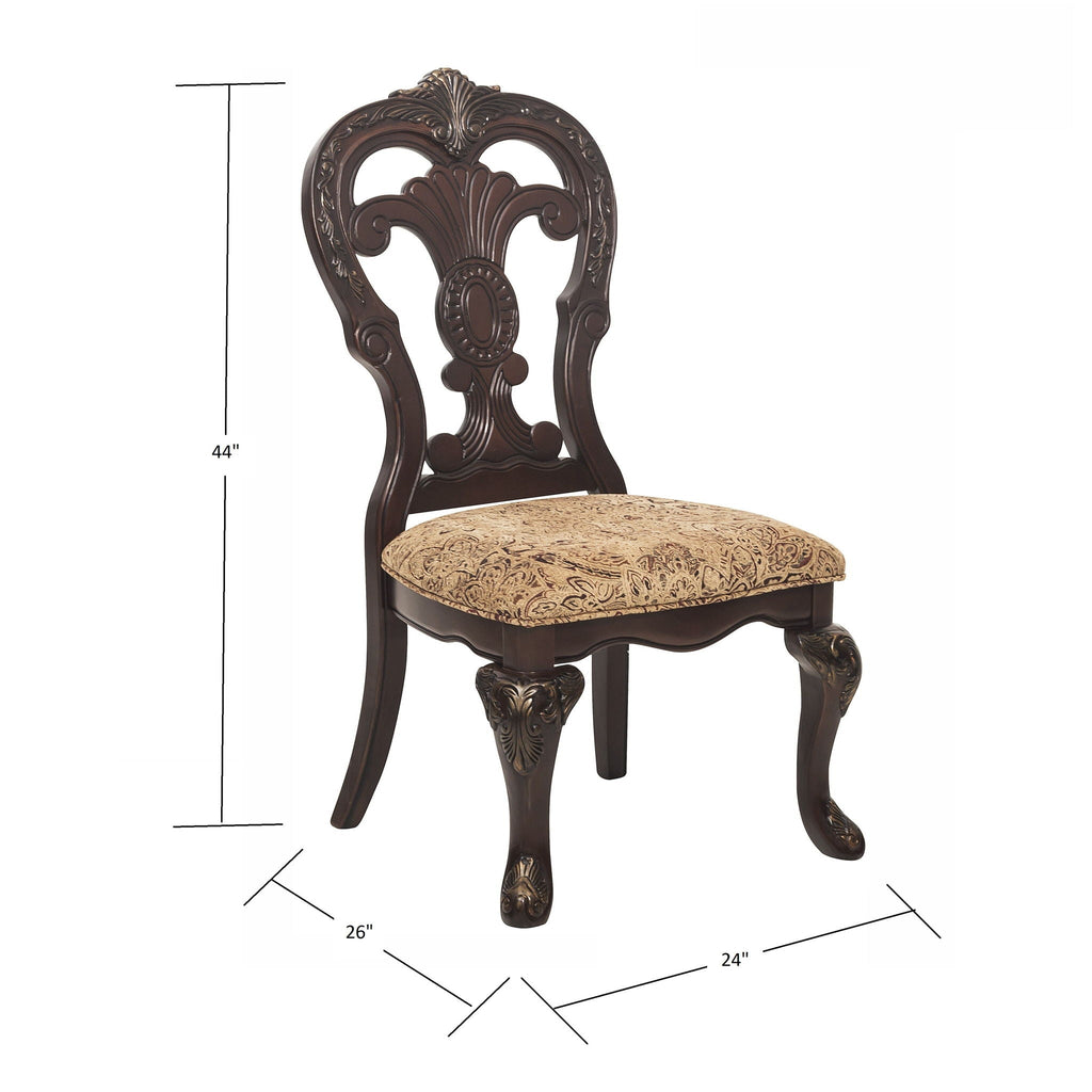 Traditional Cherry Side Chair Set with Upholstered Seats - 2 Piece
