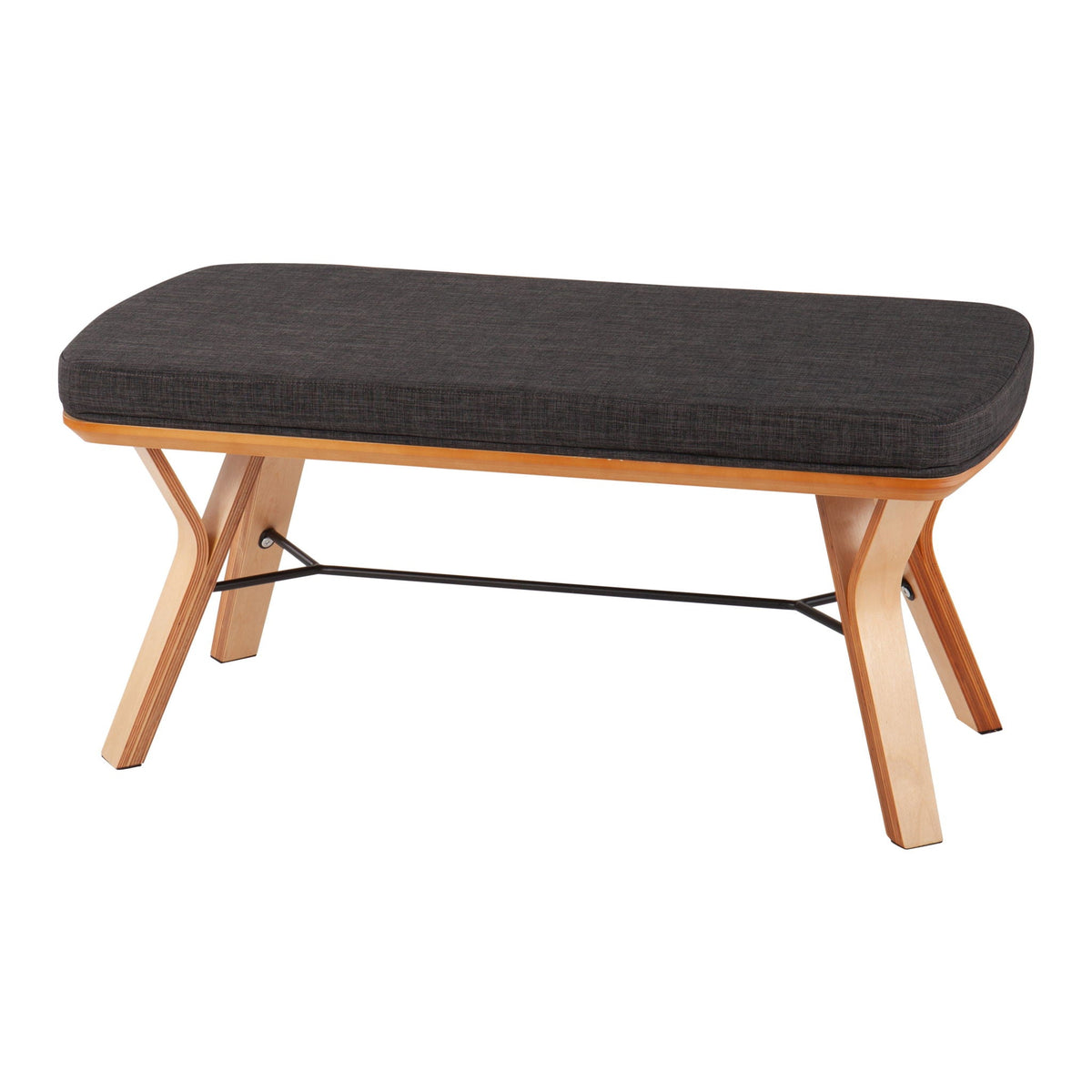 Mid Century Upholstered Bench with Cushioned Seat - Gray, Beige, Dark Gray