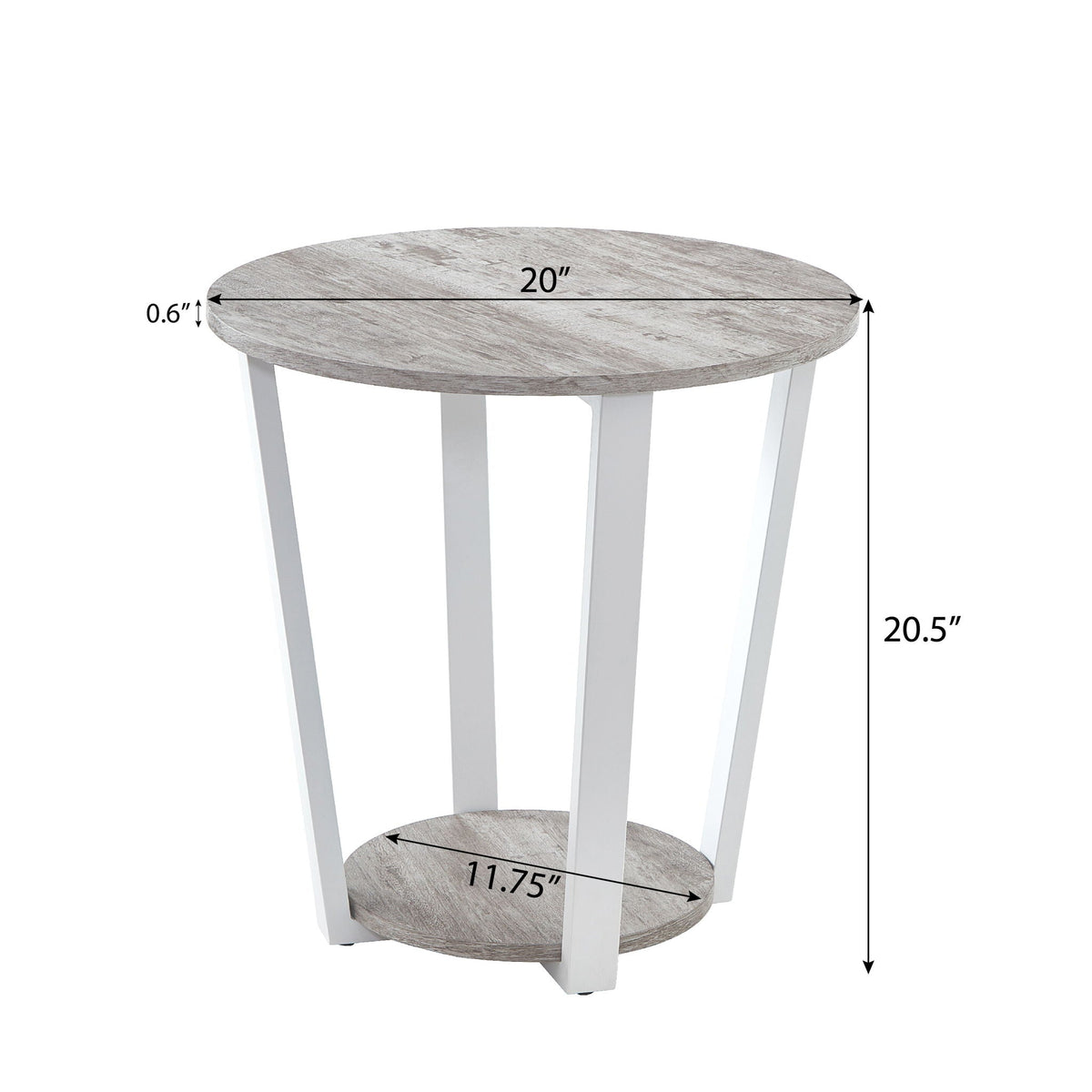 Contemporary Round End Table with Shelf - Gray