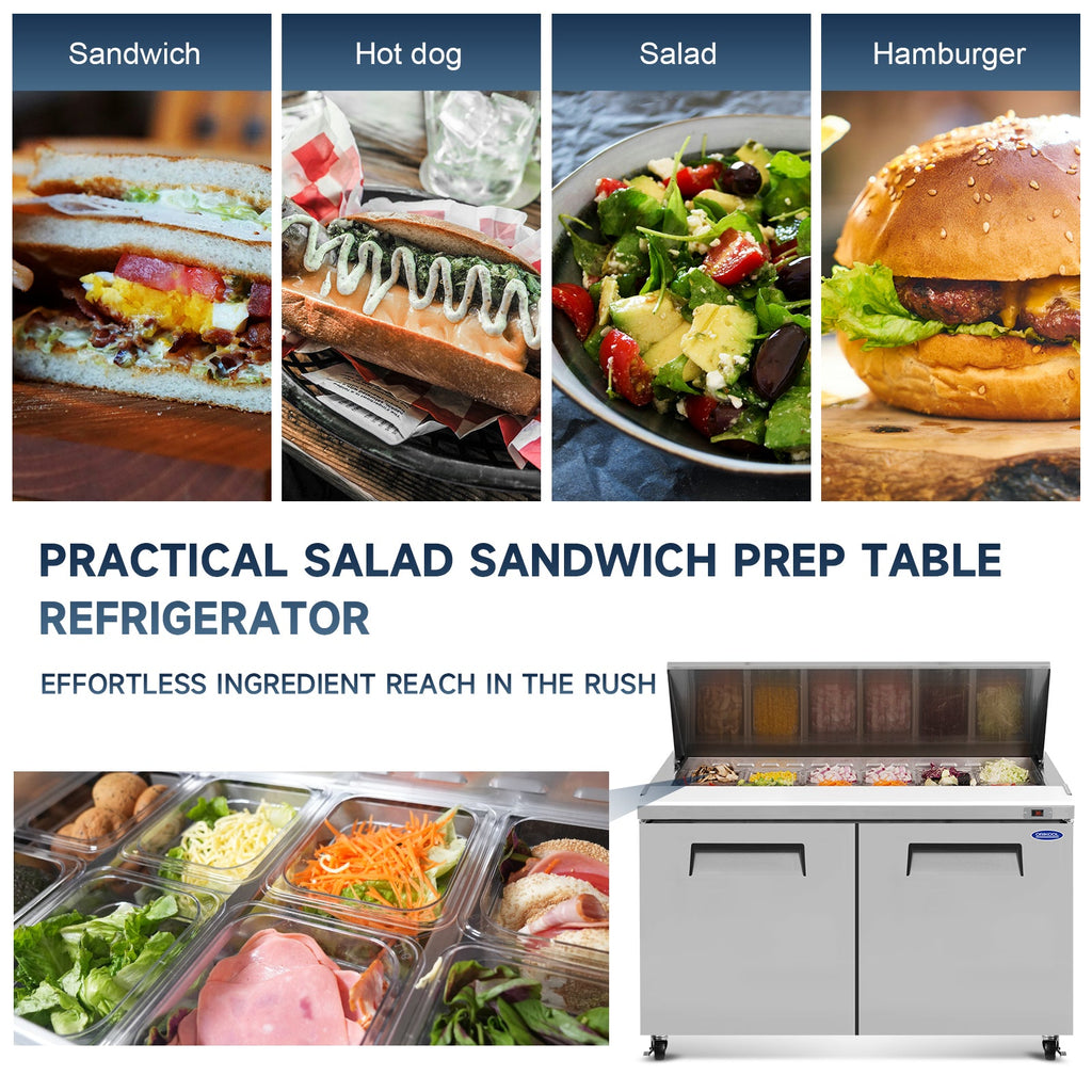 60" Commercial Refrigerators Prep Table with Butcher Block - Stainless Steel