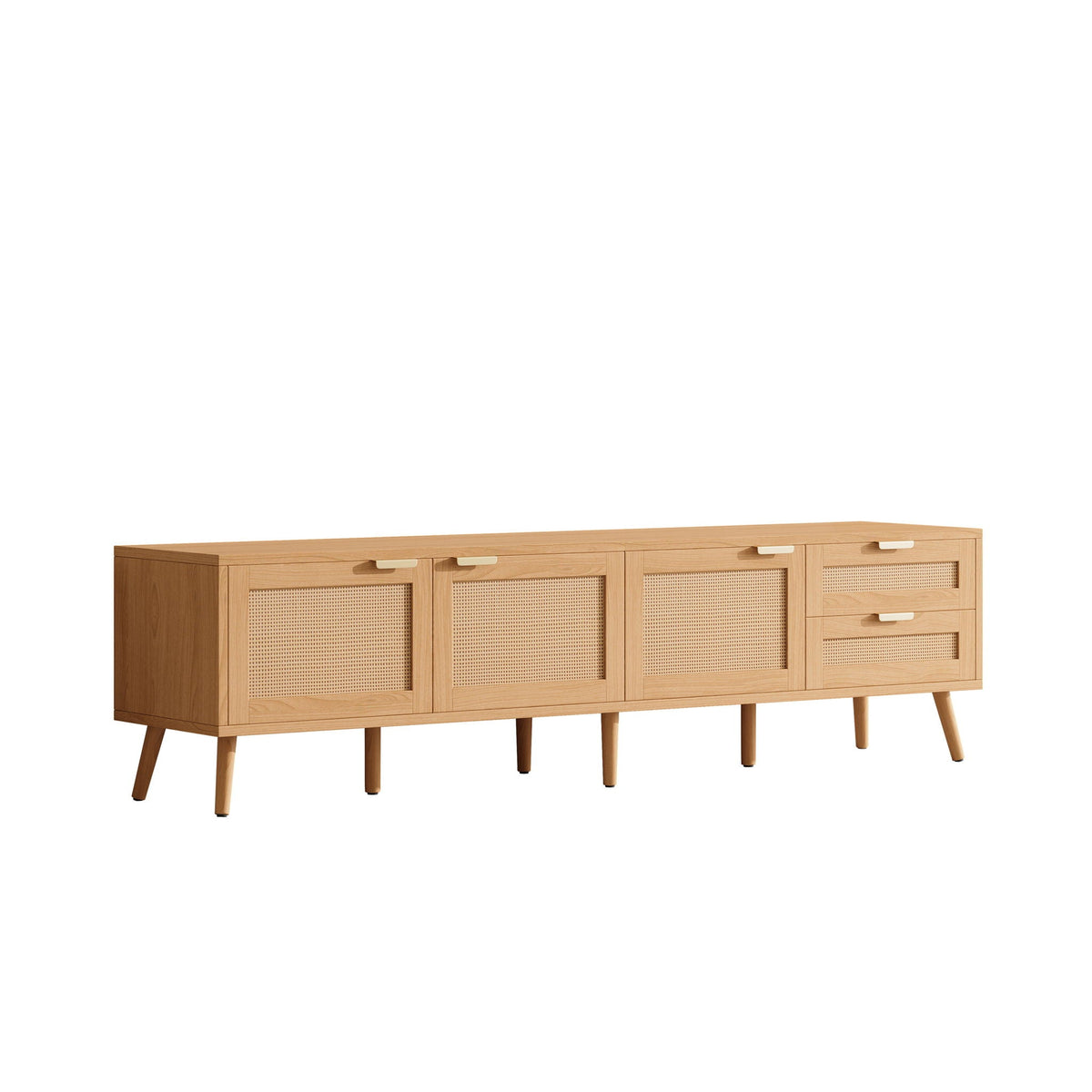 Natural Wood TV Stand with Cable Management and Drawers