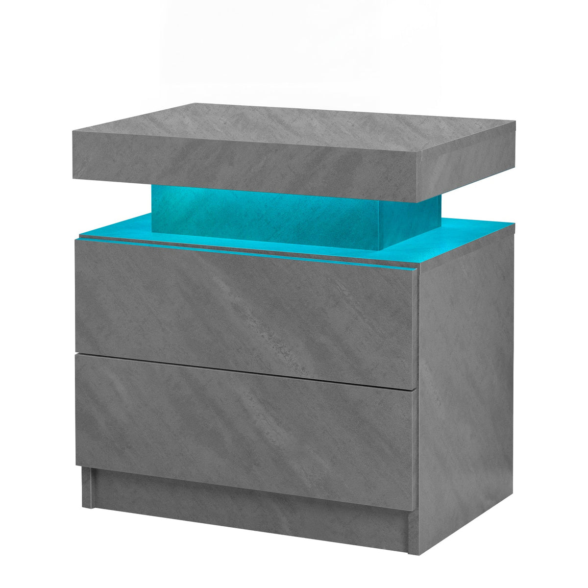 Modern LED Nightstand with 2 Drawers and Adjustable Lighting - Deep Gray