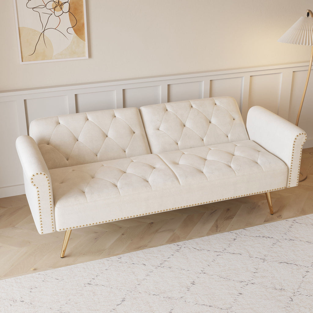 Velvet Sofa Bed with Nail Head Trim and Matching Pillow - Multiple Colors
