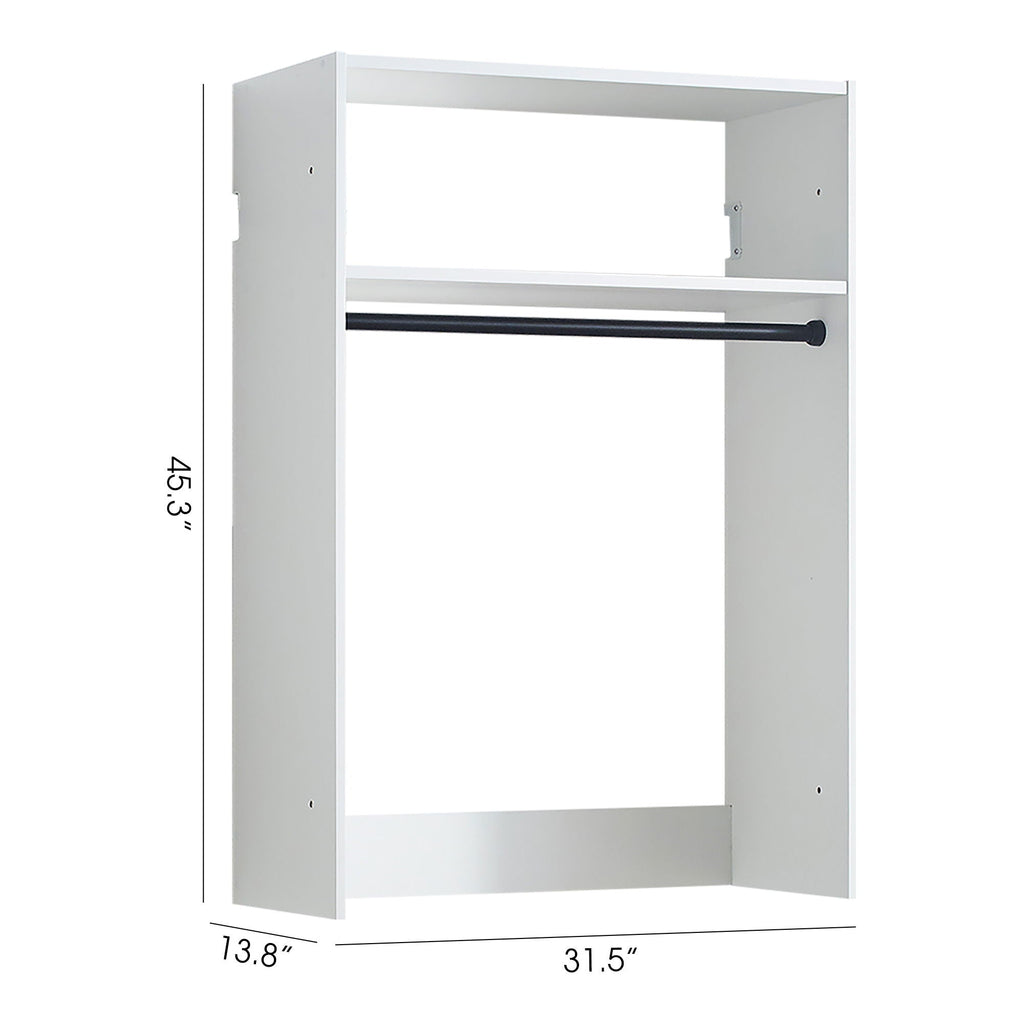 Wall Mounted Wood Closet System with Modular Units – White or Light Brown