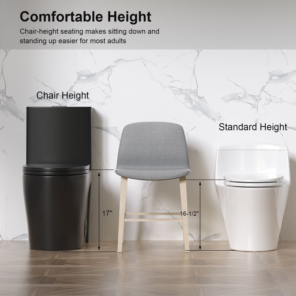 1 Piece Toilet with Tornado Flush and Dual Flush - ADA Height Chair - Gray, Pink, or Black