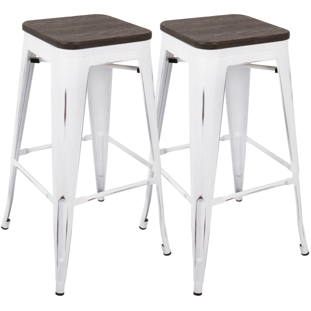 Contemporary Barstool Set of 2 with Stackable Design - Black or White