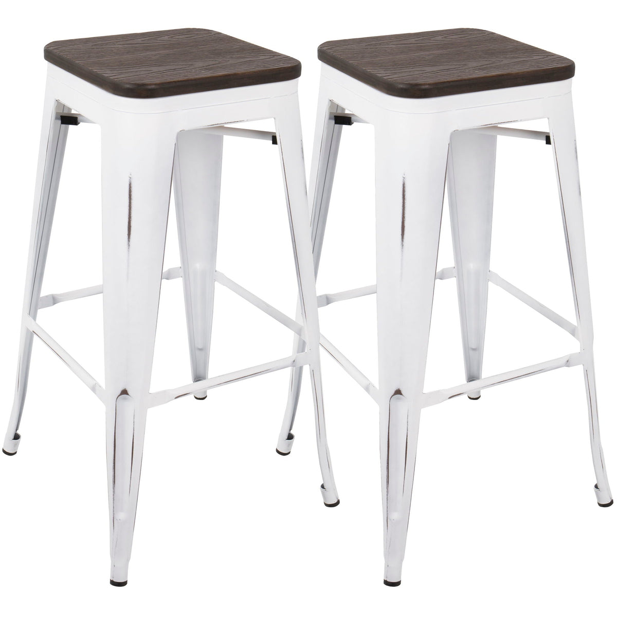 Contemporary Barstool Set of 2 with Stackable Design - Black or White