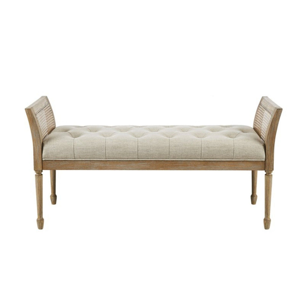 Natural Accent Bench with Arm and Tufted Upholstered Seat