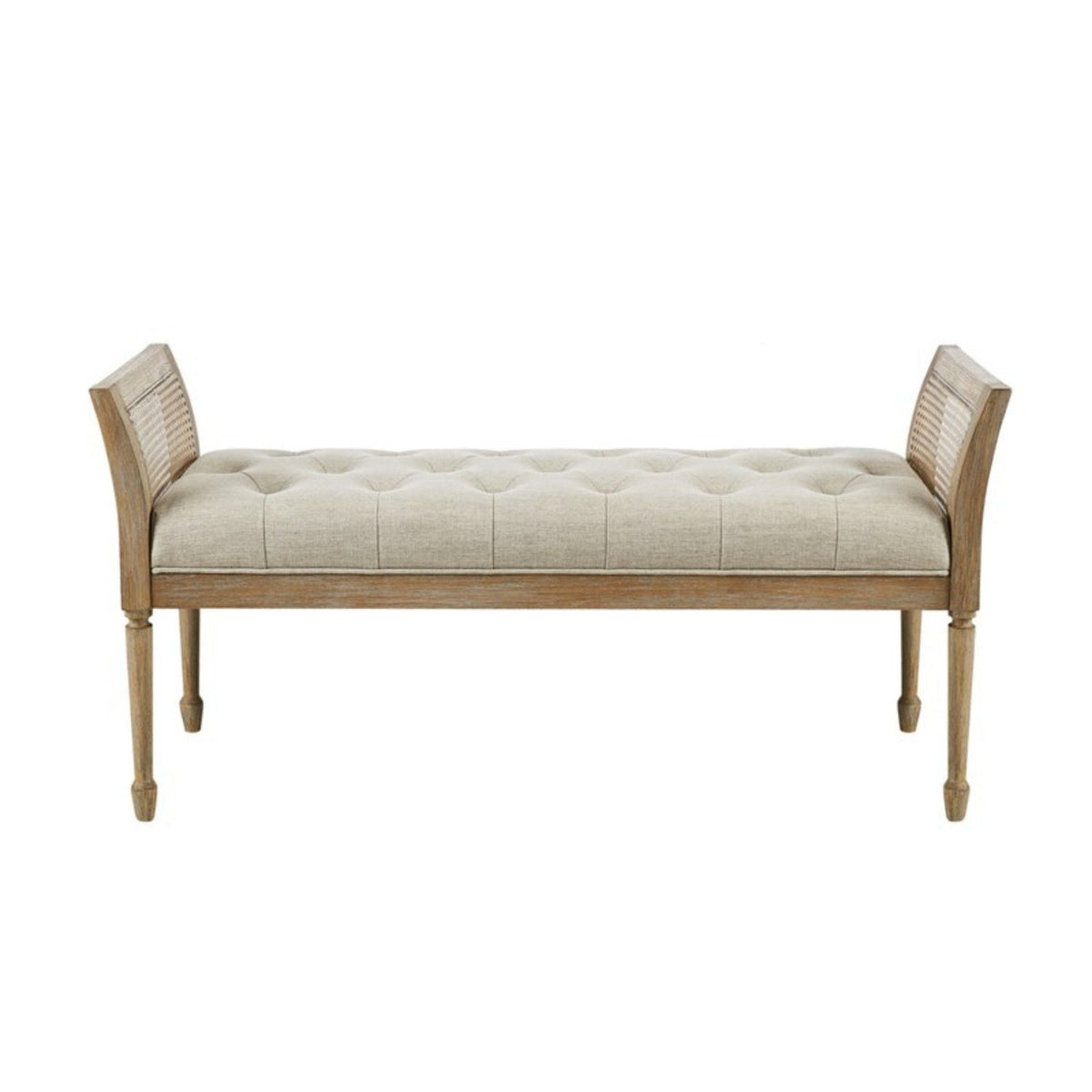 Natural Accent Bench with Arm and Tufted Upholstered Seat