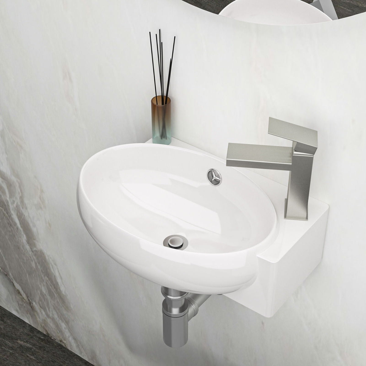 Modern Rectangle Wall Mount Bathroom Sink with Single Faucet Hole - White