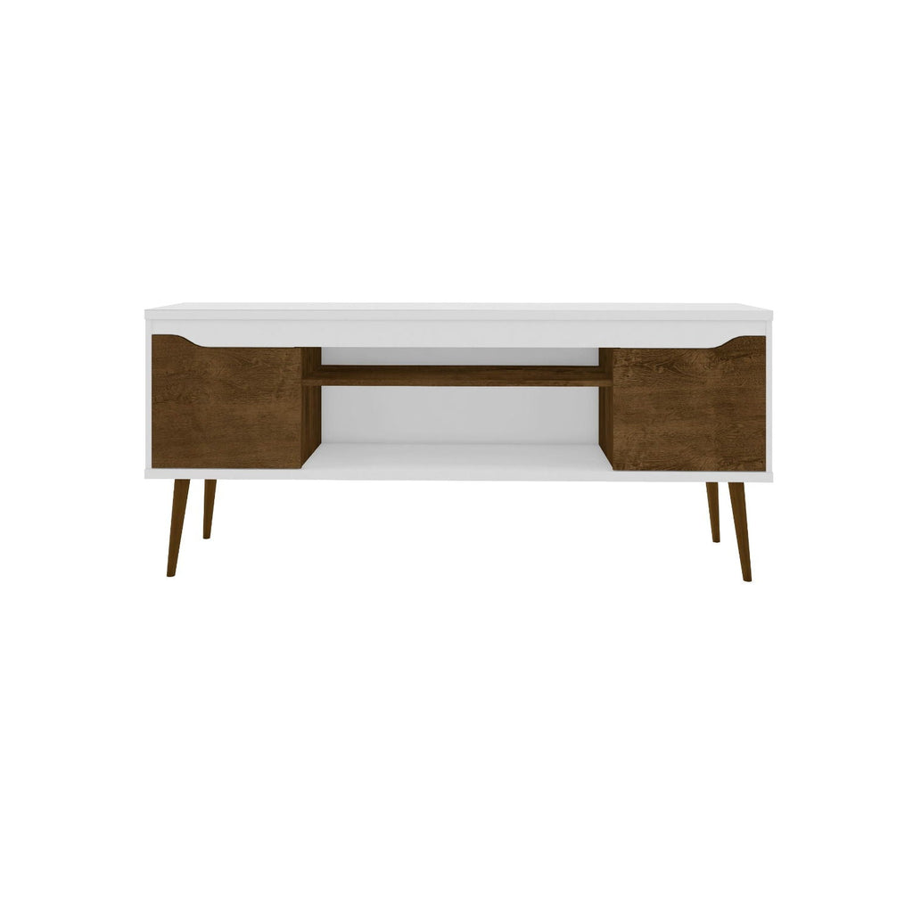 Mid-Century Modern TV Stand with Solid Wood Splayed Legs - White or Black
