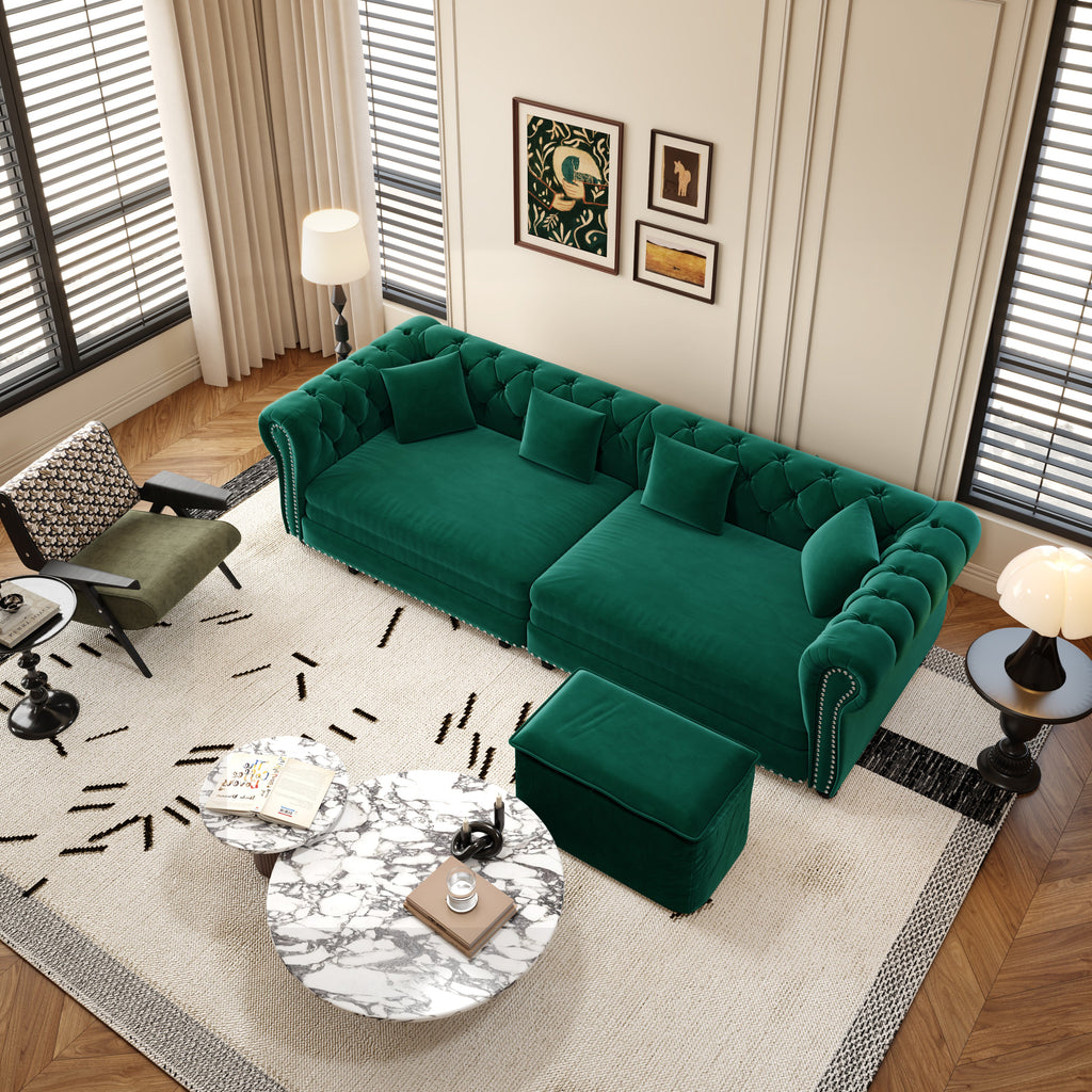 Chesterfield 3-in-1 Pull-Out Sofa Bed with Convertible Sleeper - Green