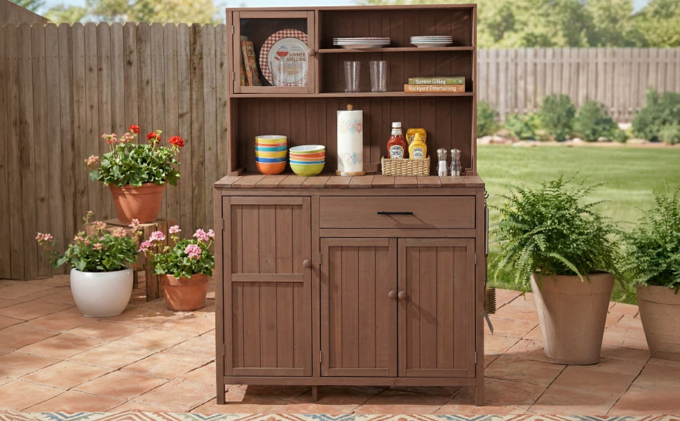 Solid Fir Wood Potting Bench with Hutch - Brown or Gray