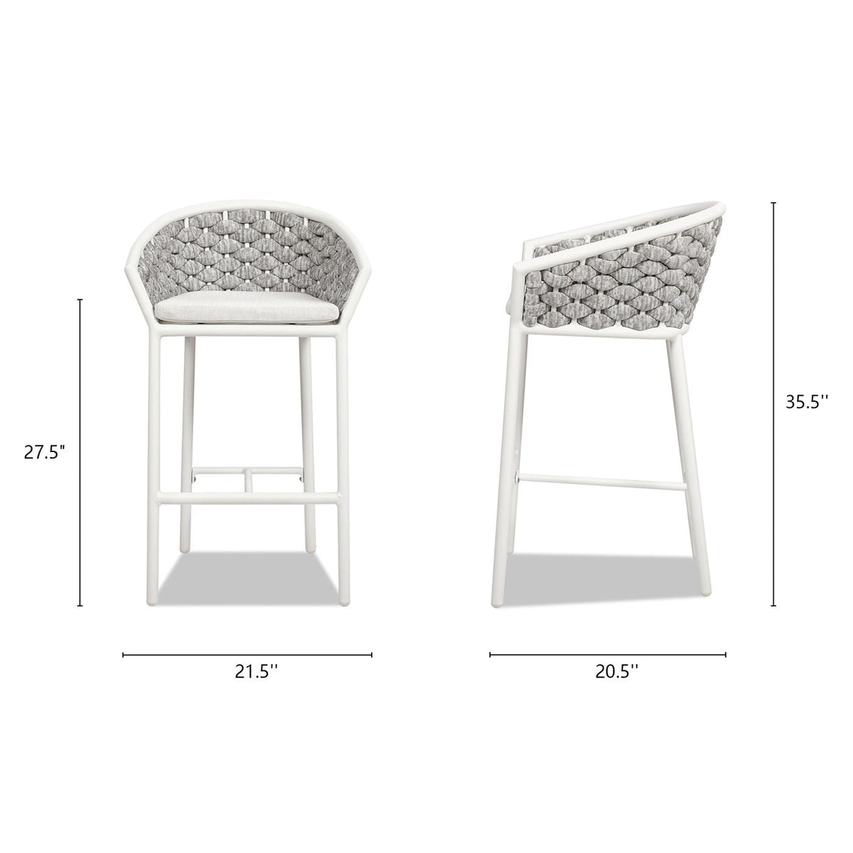 Optic White Rope Barrel Low Back Patio Counter Stool Set of 2 with Weather-Resistant Design