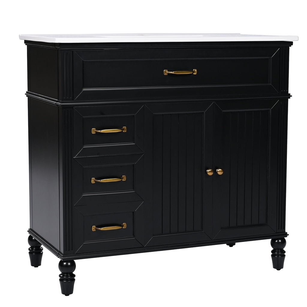 Bathroom Vanity With Sink and Drawers - Freestanding Solid Wood Cabinet
