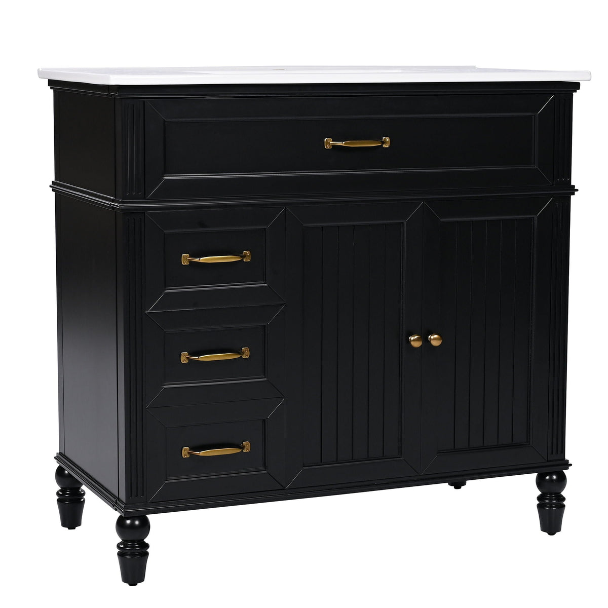 Bathroom Vanity With Sink and Drawers - Freestanding Solid Wood Cabinet